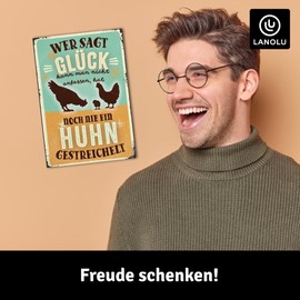 LANOLU Fridge Magnets Funny – Chicken Stroke Happiness – Gifts for Chicken Owners – Funny Magnets with Sayings and Funny Motifs 8 x 5.5 cm