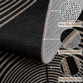 Rugalia Easy Jute Rainbow Entryway Rug, 2.6x4 Black Washable Non-Slip Indoor Outdoor Doormat, Boho Farmhouse Neutral Kitchen Rug Modern Abstract Throw Rugs for Entrance Bedroom Bathroom