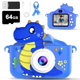 Kids Camera, 64GB Digital Camera Toy for Kids, Dinosaurs Birthday Gifts for Boys Age 3-12, 1080P HD Video Camera for Toddler, Children Toys for 3 4 5 6 7 8 9 Year Old Boys