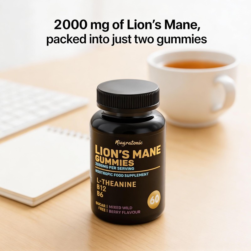 Lion's Mane Gummies, Mixed Berry Flavour, with L-Theanine, B6, B12,