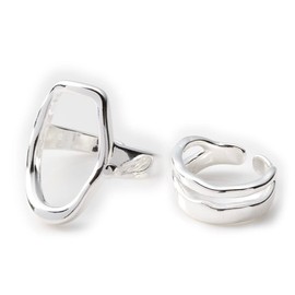 Aloha Moni Vintage Ring Set of 2 Big Oval Ring & Double Line Ring Silver 925 Ring Curb Chain One Size Fits Most Korean Orchan