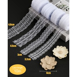 40 m Lace Border Lace Ribbon White Vintage, 4 Rolls White Vintage Ribbon 2 Lace Flowers, 3-4.5 cm Wide, Gift Ribbons Fabric White Lace for Wedding Table Decoration Crafts Gift Ribbon DIY Crafts