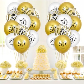 50th Birthday Balloons 15Pcs White Gold Happy 50th Birthday Balloons Confetti Balloons for Men Women 50 Anniversary Birthday Party Decorations White Gold Latex Balloons Birthday Decor Supplies 12 inch