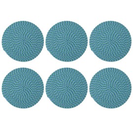 Round Natural Woven Coasters 6 - Round Braided Washable Heat Resistant Coasters for Kitchen Dining Table Home Restaurant 11 CM Blue and Green 140215