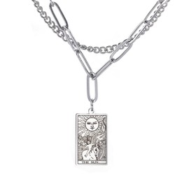 TEAMER Double Layer Necklace, Vintage Tarot Jewelry Lucky Amulet Pendant Stainless Steel Necklace Stainless Steel Unknown, Stainless Steel, not known