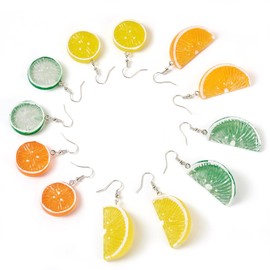 Craftdady - 6 pares de aretes de limón 3D para mujer, diseño de gota de limón de resina, aretes Kawaii, cítricos, para fiesta, cumpleaños, joyería, Resina, No es una piedra preciosa