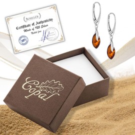 Amber Sterling Silver Natural Drop Earrings Brown Stone Elegant Gift for Women, Amber, Opal
