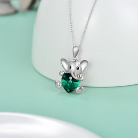 Elephant Necklace Sterling Silver Elephant Heart Pendant with Green Crystal Cute Elephant Animal Birthday Jewelry Gift for Women Her Wife Daughter Girlfriend
