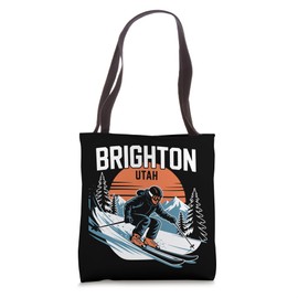 Vintage Brighton Utah Skiing Winter Sport Retro Sunset Ski Tote Bag