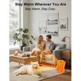 Verminget Portable Space Heater for Indoor Use,Desktop Heater with PTC 2s Fast Heating, 60° Adjustable Angle Design Small Electric Heater Lightweight for Personal, Office,Room,Orange