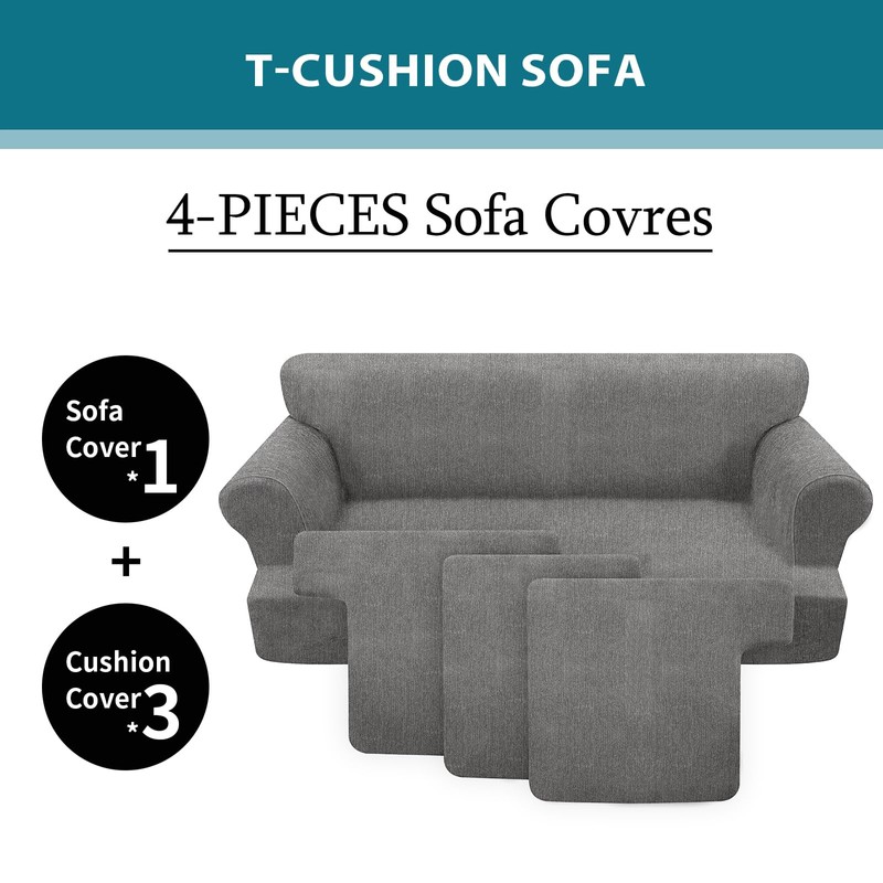 4 Piece T Cushion Sofa Slipcovers Stretch Couch Cover Furniture