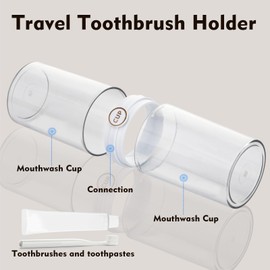 Yeeco Toothbrush Travel case, 2 pcs Transparent Portable Toothbrush Cover with Mouthwash Cup, Plastic Cylindrical Tooth Brushing Holder for Home School Camping Travelling, 8.1 x 2.6 inches，Clear