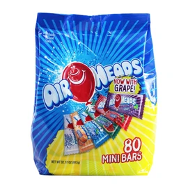 Airheads Candy Mini Bars, Assorted Fruit Flavors, Individually Wrapped, Non Melting, Party, Pantry 80ct Bag, (Pack of 1)