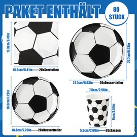 Camptrip 80 Piece Football Party Tableware Set, Children's Birthday Decoration Football Tableware, Football Party Decorations for 20 Guests, Football Party Decoration Accessories with Paper Cups,