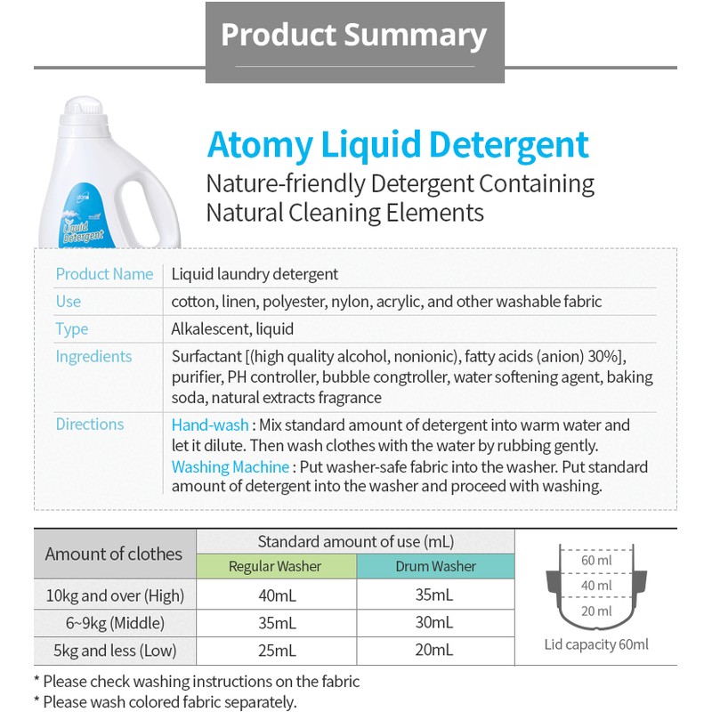 Atomy Liquid Detergent: Soapberry, Soapwort, Baking Soda, other Nature Friendly!