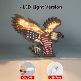 3D Wooden Animals Carving LED Night Light, Wood Carved Lamp Modern Festival Decoration Home Decor Desktop Desk Table Living Room Bedroom Office Farmhouse Shelf Statues Perfect Gifts (Eagle)