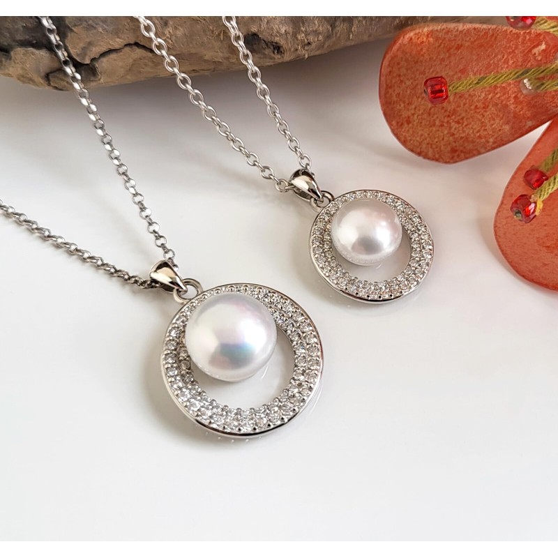 Schöner-SD 925 Silver Necklace with Pearl Pendant Freshwater Pearl Cubic