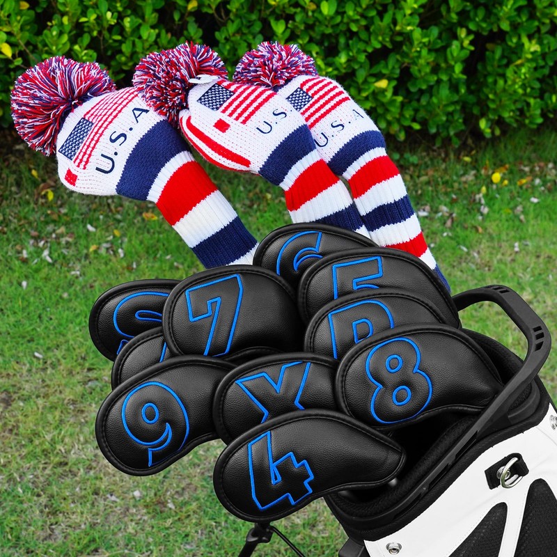 Craftsman Golf Black Classic Iron Headcover set with Blue Large