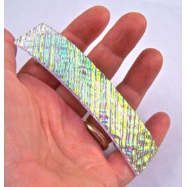 Dichroic Glass Hair Barrette - Large 3.5" / 90mm - Clear Gold Yellow Lime Green Wavy Striped Ripple Waves Metallic Iridescent Slide Clip Hair Accessories