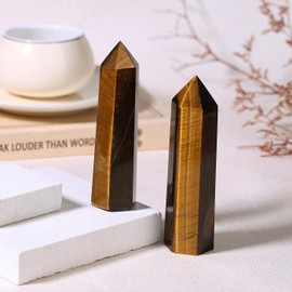 MAIBAOTA 4" Tiger Eye Healing Crystals Wands Gifts for Beginners Hexagonal Point Tower Meditation Nature Reiki Polished Protection Decor Large Crystal 1pcs