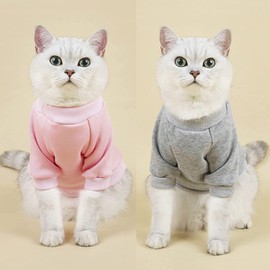 Cat Sweaters Shirts for Cats - Hairless Cat Cotton Tshirts Pet Clothes - Pullover Kitten T-Shirts with Sleeves - Cats & Small Dogs Apparel (Pink Red, Medium)