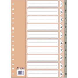 Dohe Pack of 10 A4 Numbered 1-10 Heavy Duty Plastic Index Dividers 180 Micron 16 Holes Grey