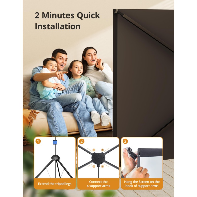 Projector Screen with Stand - 100" Indoor/Outdoor 16:9, 4K HD