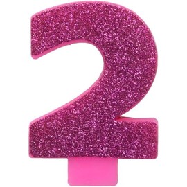 CANDLE GLITTER NUMERAL #2 PINK (12/288)