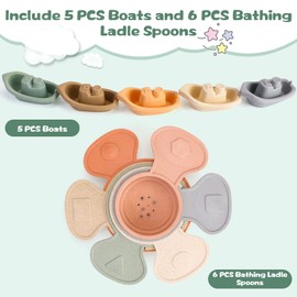 Bath Toys Floating Boats Train with Bathing Spoon,11 Pcs Water Table Toys Mold Free Baby Bath Toys for Toddlers 1-3/Infants 6-12-18 Months,No Mold Bathtub Toys Shower Toys for 1 2 3 4 Year Old