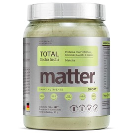 Matter Total Sport Proteína Vegana Sacha Inchi y Chícharo Sabor Matcha, con Probióticos, Enzimas Digestivas Biocore y BCAAs, Apoyo al Rendimiento y Recuperación Muscular, Bote con 700 g