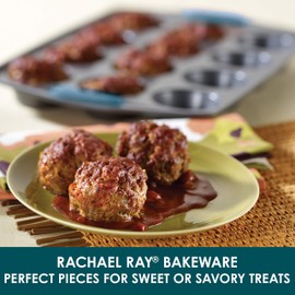 Rachael Ray Yum -o! Nonstick Bakeware 12-Cup Muffin Tin With Grips / Nonstick Cupcake Tin With Grips - 12 Cup, Gray