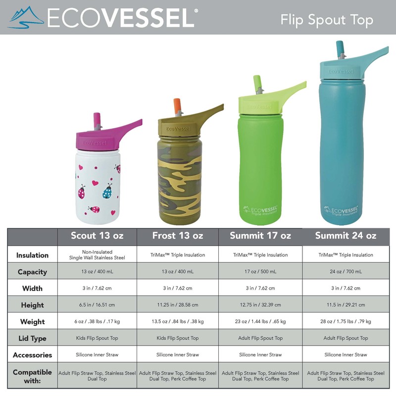 EcoVessel Summit Botella de Agua aislada (Acero Inoxidable con Tapa