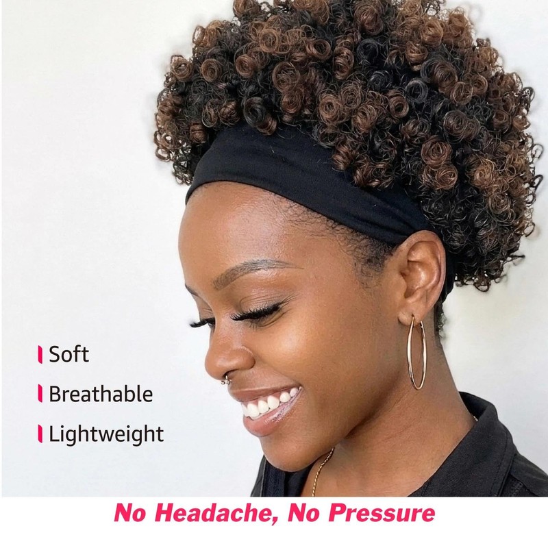 Headband Afro Kinky Curly Wigs For Black Women Short Curly