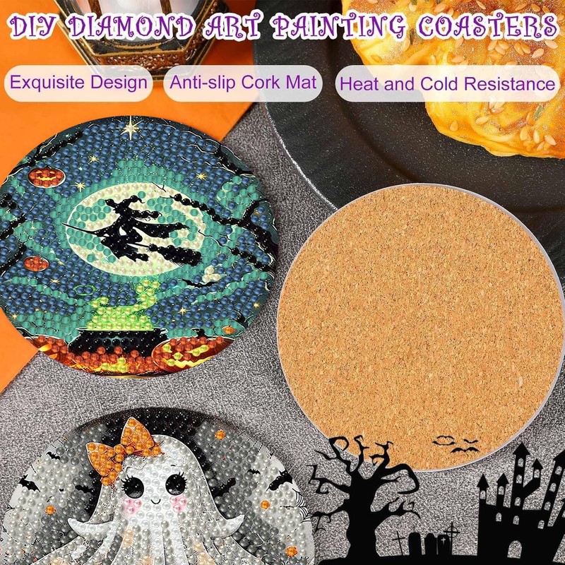 Axquilon 8 Pcs Halloween Diamond Art Coasters Kit for Adults