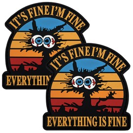 Tavashome Bundle 2PCS It's Fine I'm Fine Everything is Fine 3D PVC Rubber Hook Loop Patches, Funny Fine Cat Kitten Humor DIY Patch, 2.95" x 2.95" Sized, Tactical Morale Badge Decal Patch