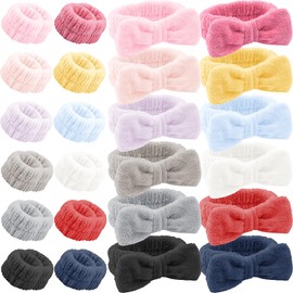 36 Pcs Spa Headband Wrist Washband Set, Face Wash Headband Facial Makeup Headband Bow Hair Band, Soft Coral Fleece Elastic Head Wraps Absorbent Wristbands for Women Girls