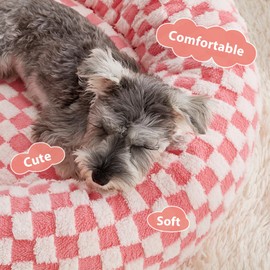 BFPETHOME Donut Dog Beds for Small Dogs, Round Cat Beds for Indoor Cats, Calming Pet Bed for Puppy and Kitty with Non-Slip Bottom, Cute Fancy Dog Bed Machine Washable Plush Fabric