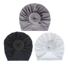 3PCS Newborn Baby Girls Boys Turban Hat Soft Infant Wraps Hat Knot Turban Cap Headbands Bohemian Head Knot Wrap Hat 0-3 Years (Black + White + Grey)