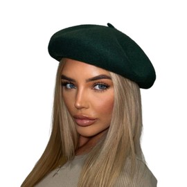 London Design 100% Wool Beret Thick Heavy 75g Plain Colours (Bottle Green)
