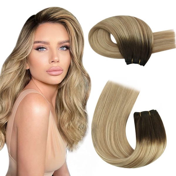 Moresoo Real Hair Weave Extensions 55 cm Colour Brown with Blonde 100 Remy Real Hair Weave Sew-in Extensions Human Hair Wefts Real Hair 100 g / Pack #3/8/22