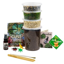 Cute Farms Terrarium Starter Kit | Moss, Vermiculite, Soil, Pebbles, Plant Food, Finishing Tools, Build and Care Guide | DIY Succulent Terrarium for Adults and Kids (Large)