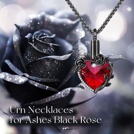 DAYLINLOVE Goth Urn Necklaces for Ashes 925 Sterling Silver Gothic Black Rose Heart Shape Pendant Necklace Cremation Memorial Keepsake Jewellery Gifts for Ashes of Loved Ones for Women