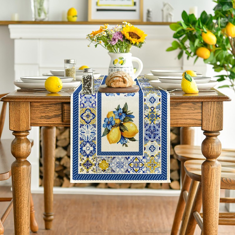 Artoid Mode Lemon Flowers Blue and White Porcelain 210 GSM