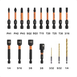 17PC Drill and Driver Bit Set - Railer Hex Shank Drill Bit with Impact Driver Bit, Socket Adapter & Nut Driver Set