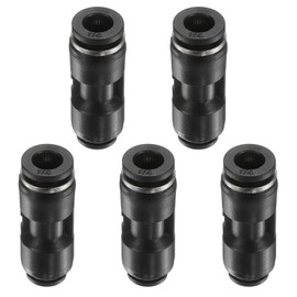sourcing map 2pcs Push to Connect Fittings 1/4" OD x 5/32" OD Straight Pneumatic Connector Zinc Alloy Quick Connect Union Two-Way Fittings for Semi Truck Trailers Air Brake System, Black