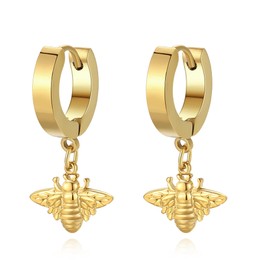 Small Gold Hoop Earrings for Women Trendy, Butterfly Earrings with Huggie Hoops, Stainless Steel Earrings with 18k Gold Plated, Jewelry Gifts for Women (Bee)