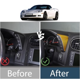 Lcojicep Dashboard Both Sides Panel Cover Trim Kit Compatible with Corvette C6 Z06 ZR1 2005-2013 carbon fiber Car Dashboard Instrument Panel Button Frame Trim Decor Sticker Interior Accessories，Yellow
