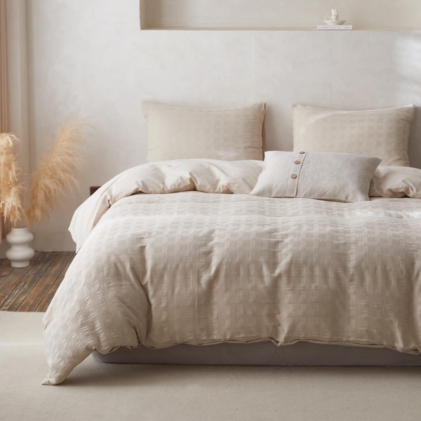 BISELINA 100% Cotton Duvet Cover Set Waffle Weave 3PCS (1