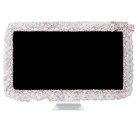 Kingshion 24 -27 IN Lovely Cute Computer Monitor Cover with Lovely Cute Elastic Pen Pocket Bow-knot TV LCD Screen Monitor Decoration Dust Cover Protector, Lace Fabric, Red