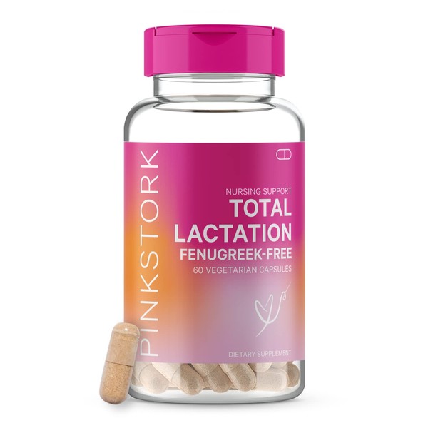 Pink Stork Total Lactation: Fenugreek Free, Breastfeeding Support for Mom and Baby, Supports Breast Milk Supply, Production, Flow, & Taste, Breastfeeding Essentials, Women-Owned, 60 Capsules